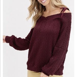 Off the shoulder burgundy fashion sweater